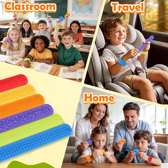 Sensory Fidget Toys for Kids: Textured Silicone Slap Bracelets 6 Pack, Stress - Image 3