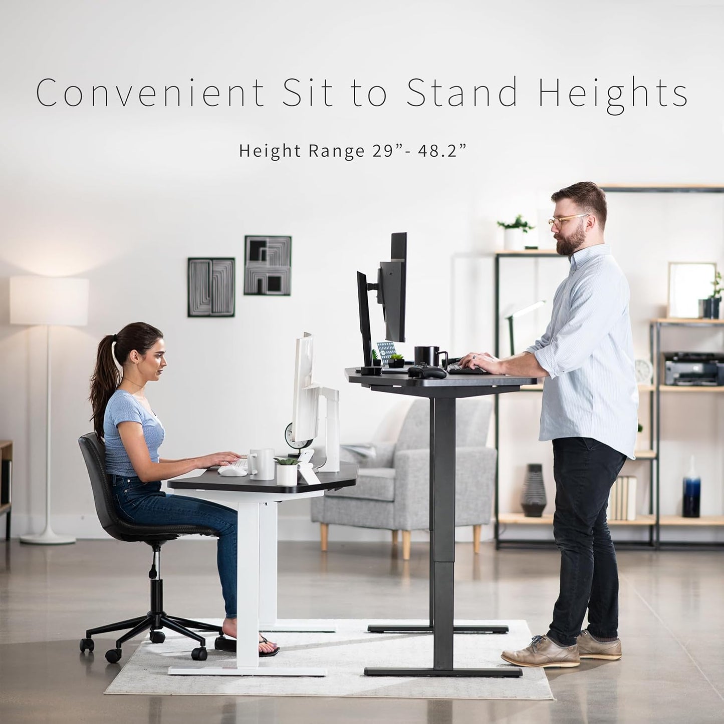 VIVO Electric 63 x 32 in Standing Desk, Memory Height Adjustment, 1B Series, Black Top White Frame, DESK-KIT-1W1B
