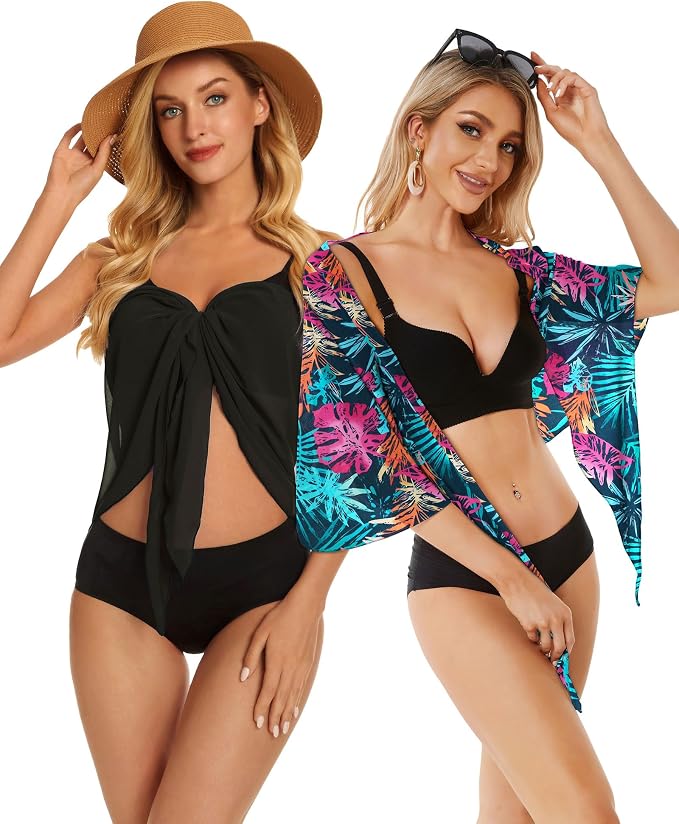 CHICGAL 2 Pieces Women Beach Sarong Bathing Suit Wrap Skirt Sheer Bikini - Image 6