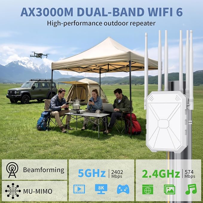 AX3000 Outdoor WiFi Extender, Dual Band 5G+2.4G Outdoor Long Range Extender - Image 2
