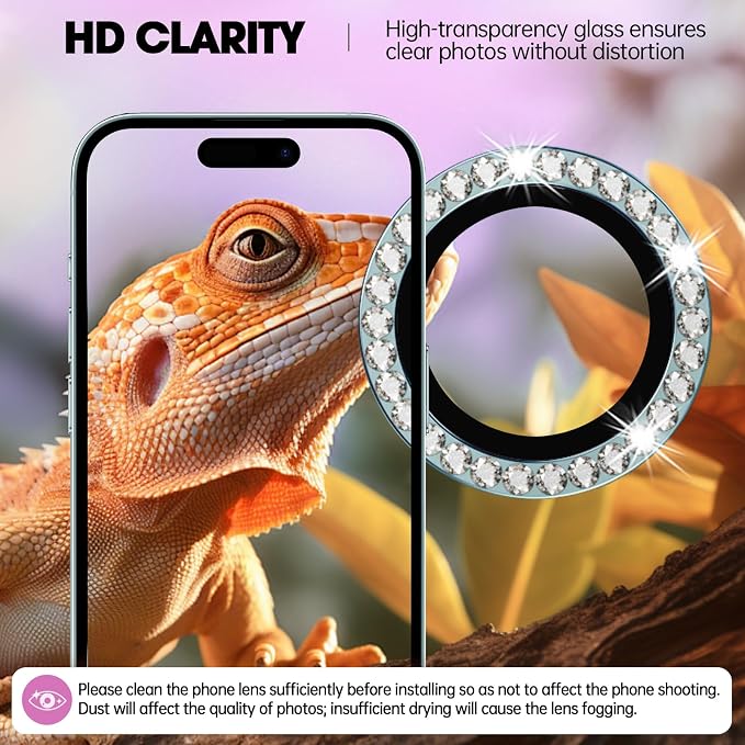 for iPhone 16/16 Plus Camera Lens Protector Bling Individual Metal Diamond Ring - Image 4