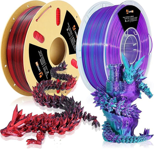 LOVOON Silk PLA Filament 1.75mm, 2KG Bundle 3D Printer Filament, 3D Printing by LOVOON