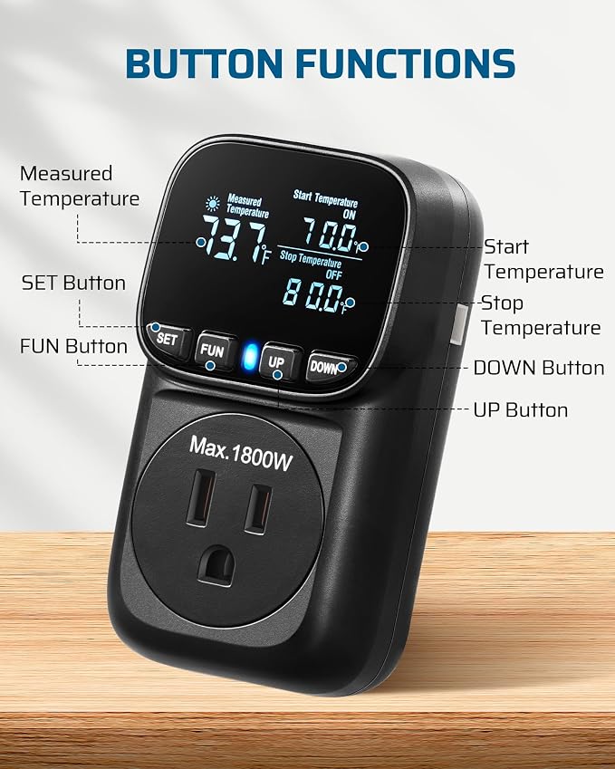DEWENWILS Digital Temperature Controller, Heavy Duty 15A/1800W Thermostat - Image 2
