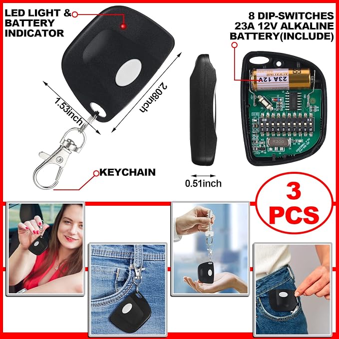 Kingdder 3 Pieces Gate Opener Remote Compatible - Image 2