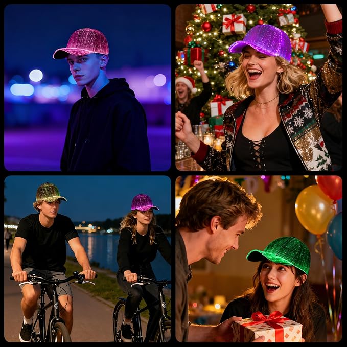 LIOVODE LED Hat, 7 Colors Baseball Cap Light Up Rave Hat Fiber Optic Luminous - Image 5