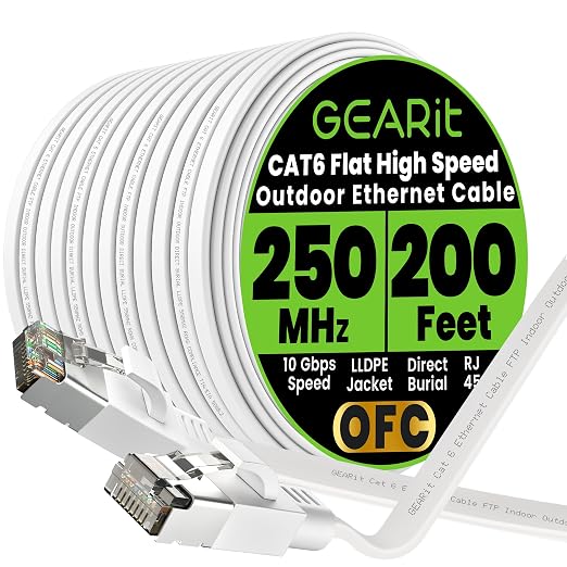 GEARit Cat 6 Outdoor Flat Ethernet Cable Direct Burial Rated LLDPE Jacket by GEARit