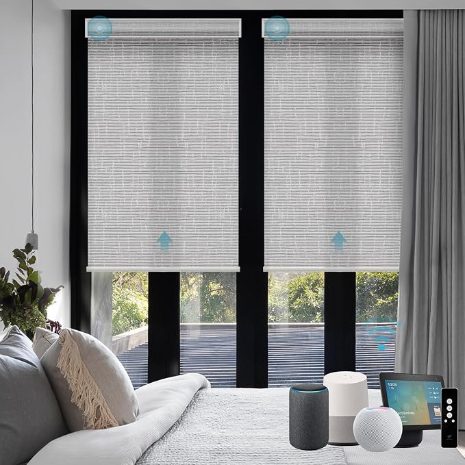 SmartWings 70% Light Filtering Motorized Roller Shades Work by SmartWings