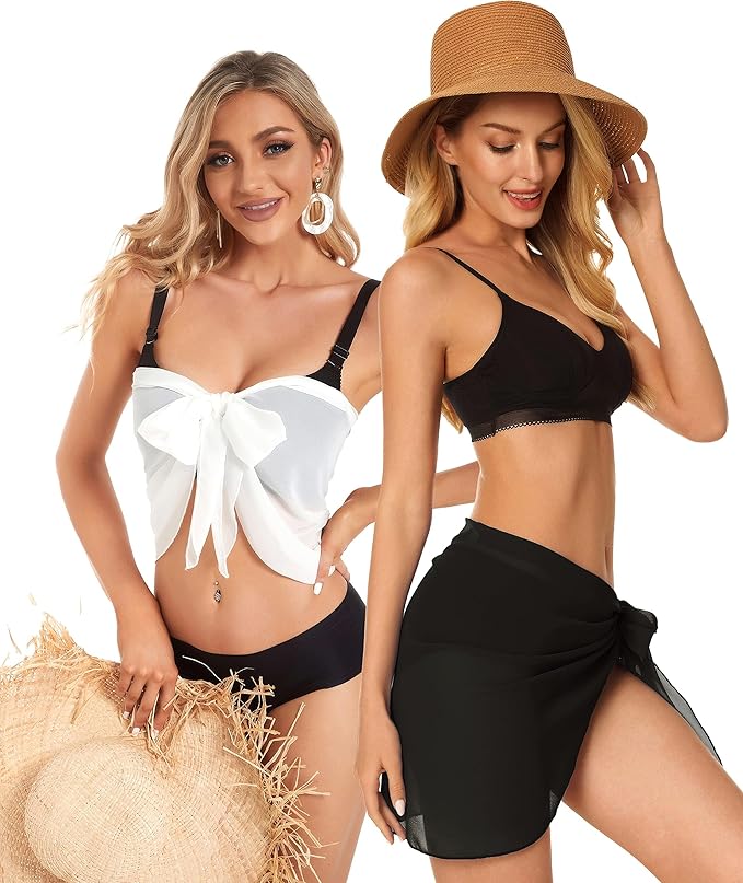 CHICGAL 2 Pieces Women Beach Sarong Bathing Suit Wrap Skirt Sheer Bikini - Image 2