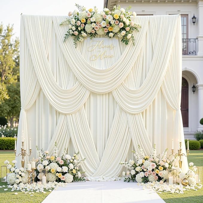 20ft x 12ft Wrinkle Free Ivory Backdrop Curtains - Image 2