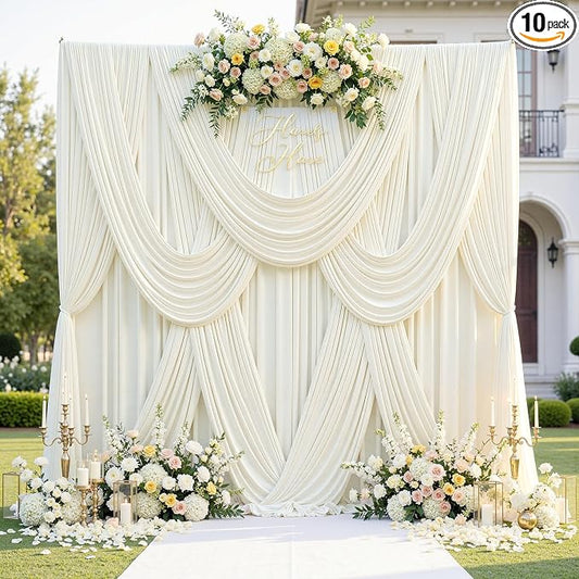 50ft x 12ft Wrinkle Free Ivory Backdrop Curtains by CO-AVE