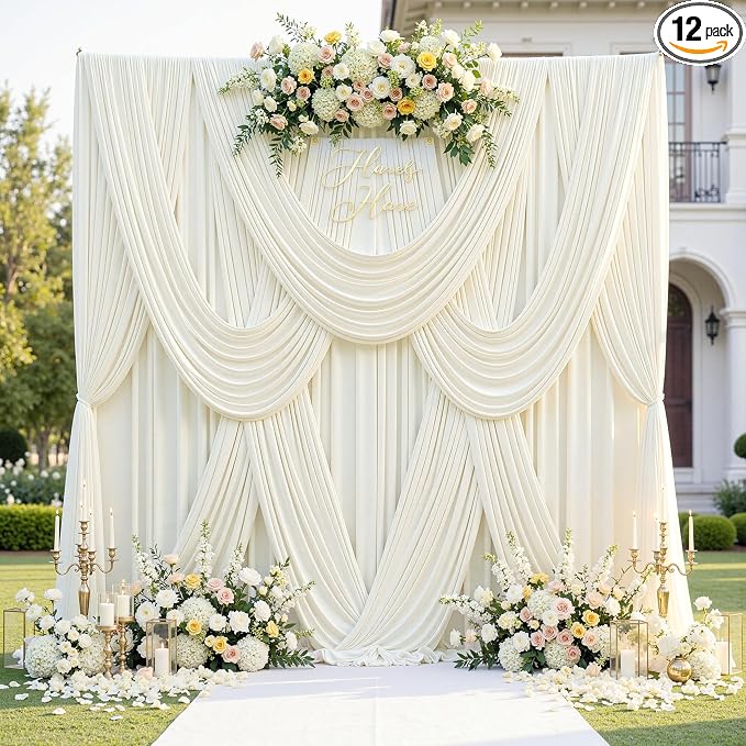 60ft x 12ft Wrinkle Free Ivory Backdrop Curtains by CO-AVE