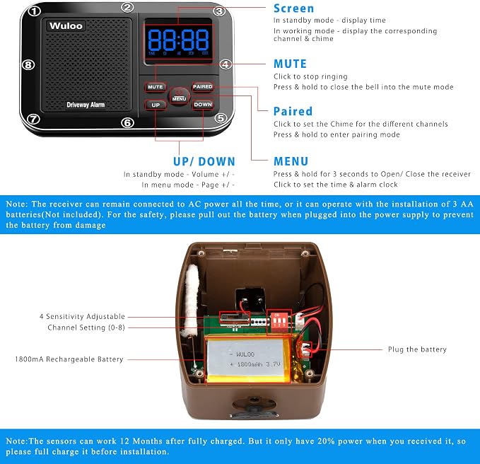 Solar Driveway Alarm Wireless Outside 1800ft Range, Outdoor Motion Sensor & - Image 7