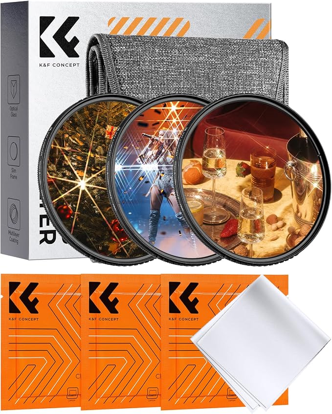 K&F CONCEPT 58mm Star Filters Kit 4 Points 6 Points 8 Points Cross Screen by KFCONCEPT