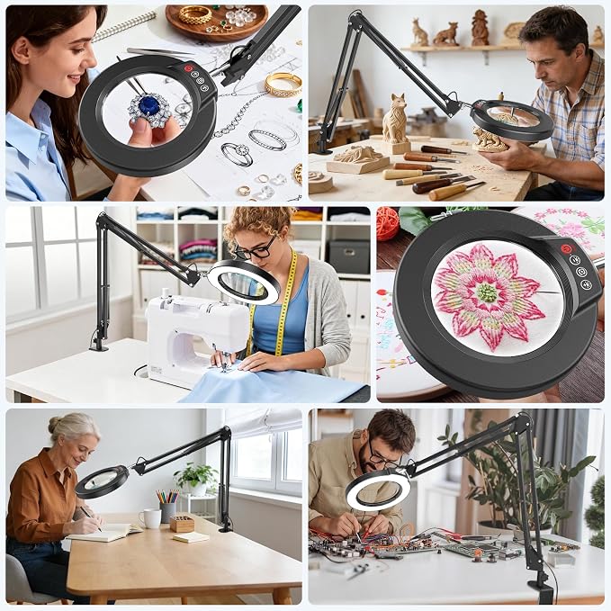 10X Magnifying Glass with Light and Clamp, Real Glass Stand Lighted Magnifier - Image 7