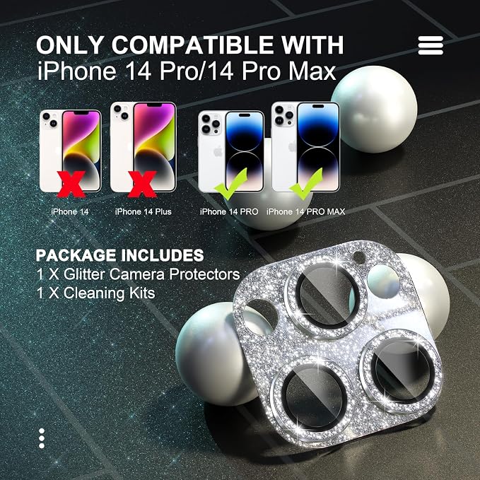 Choiche for iPhone 14 Pro/iPhone 14 Pro Max Camera Lens Protector, Bling Camera - Image 2