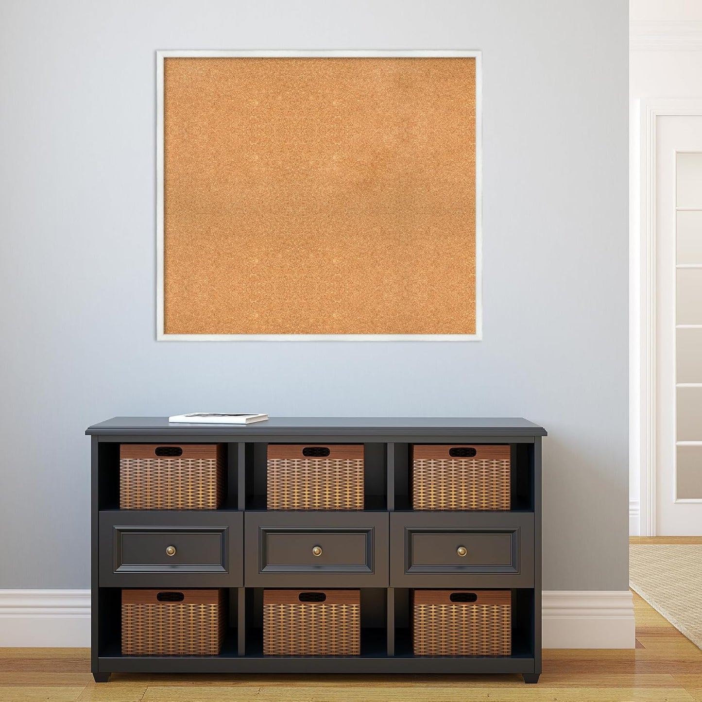 Amanti Art Natural Cork Board for Wall, 33x37 Vision Board with White Frame, X-Large Corkboard Office Decor for Home Organization, Country Rustic Corkboard Pinboard to Display Items for Home
