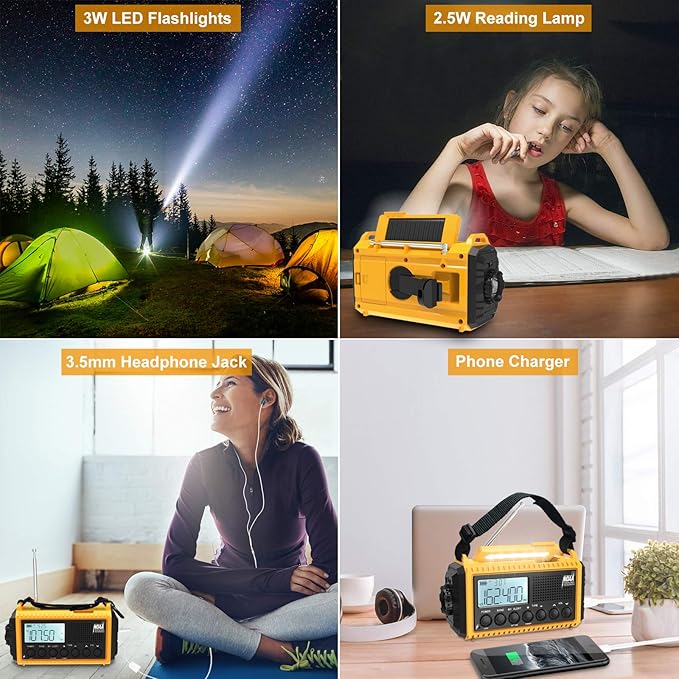 Raynic Emergency Radio, 5000mAh/18500mWh Weather Radio, Solar Hand Crank Radio - Image 3