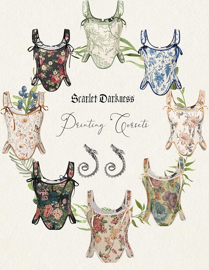 SCARLET DARKNESS Bustier Tops for Women Renaissance Floral Lace Up Bodyshaper - Image 6
