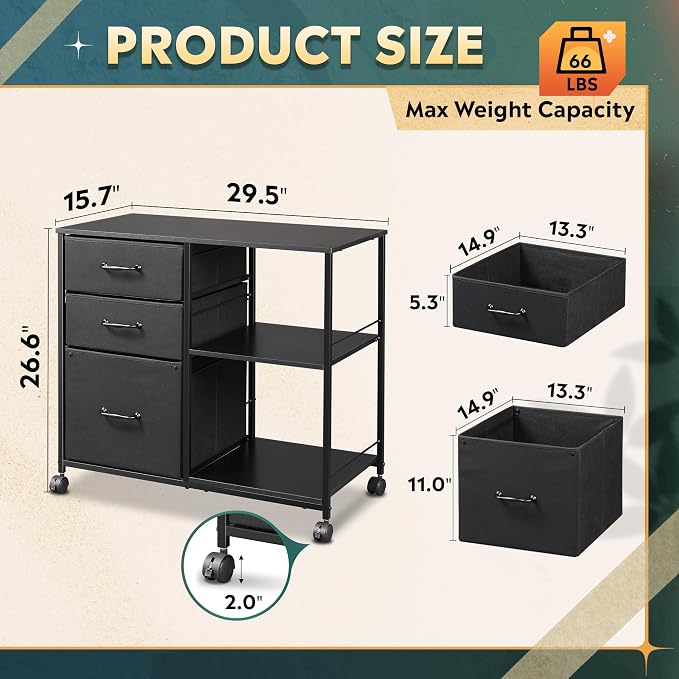 DEVAISE 3 Drawer Mobile File Cabinet, Rolling Printer Stand - Image 2
