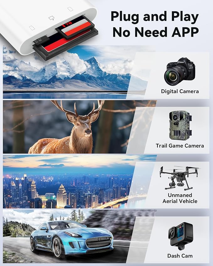 SD Card Reader USB C for iPhone 15/Android Phone/iPad/Mac/Laptop, Three Card - Image 4