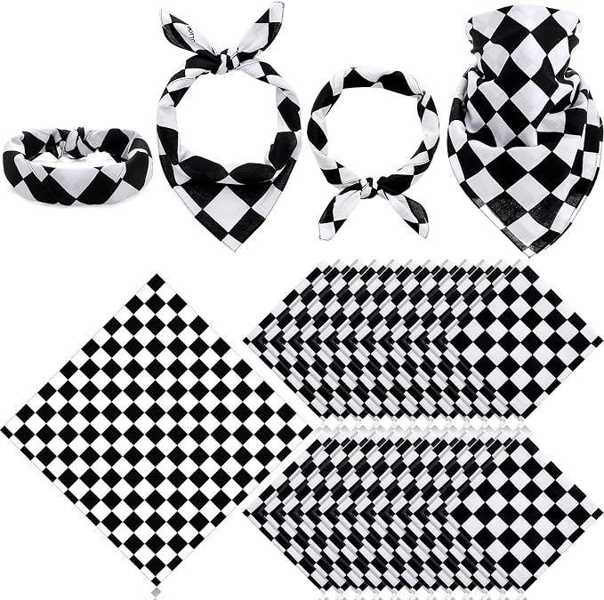 Panitay 24 Pcs Checkered Flag Bandanas Cotton Bandanna Black and White by Panitay