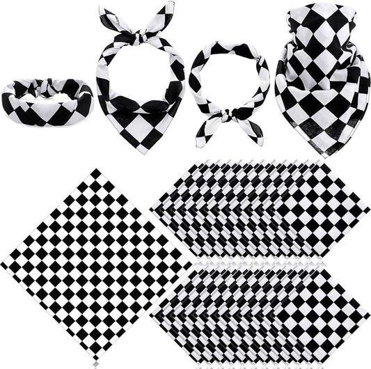 Panitay 24 Pcs Checkered Flag Bandanas Cotton Bandanna Black and White by Panitay