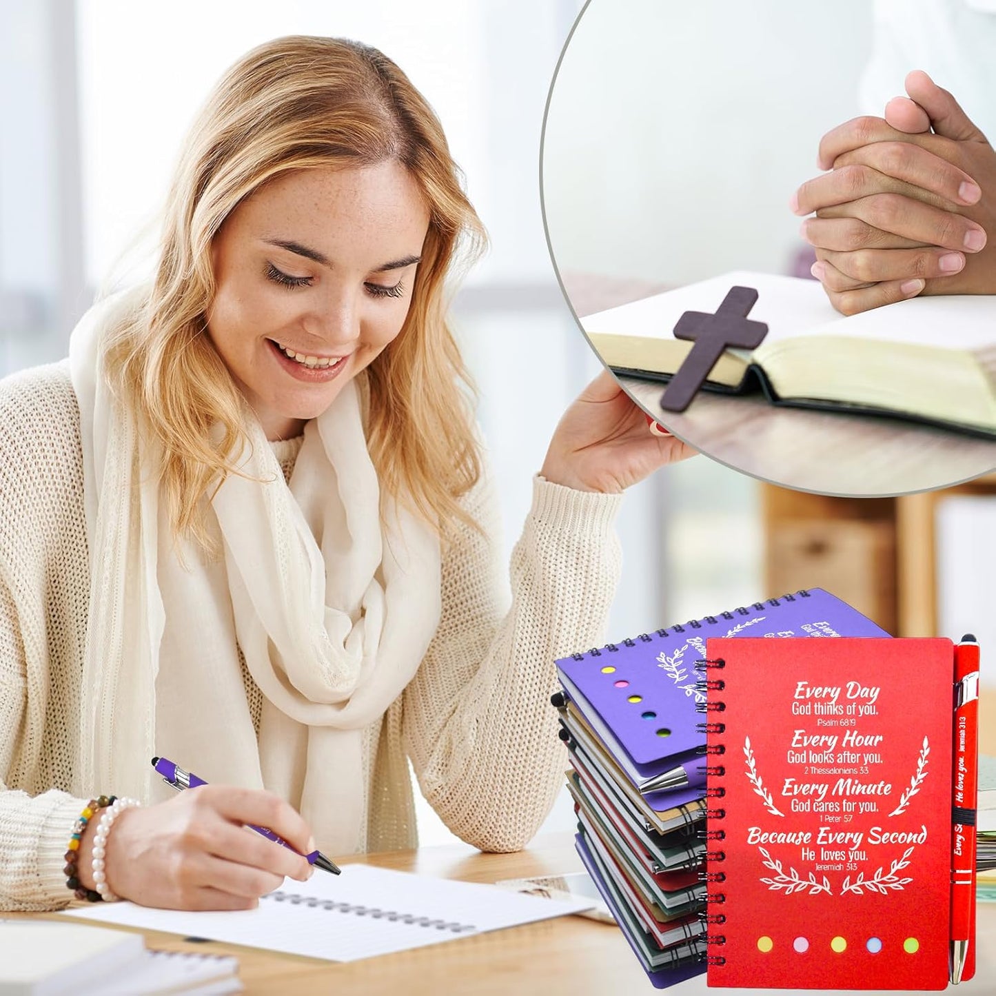 200 Pcs Bulk Christian Gifts Prayer Journal for Woman - 100 Set Religious Notepad with Christian Pen - Bible Notebook - Church Gifts for Inspirational, Bible Study, Devotions (Colorful)