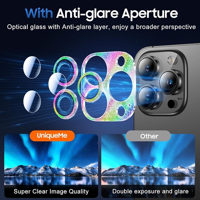 UniqueMe 3 Packs Compatible for iPhone 14 Pro Max/iPhone 14 Pro Camera Lens - Image 3
