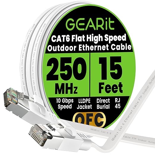 GEARit Cat 6 Outdoor Flat Ethernet Cable Direct Burial Rated LLDPE Jacket by GEARit