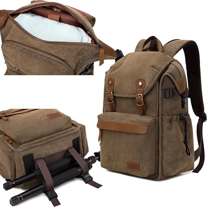 Vintage Canvas Camera Backpack for DSLR/Mirrorless & Drone, Waterproof - Image 7
