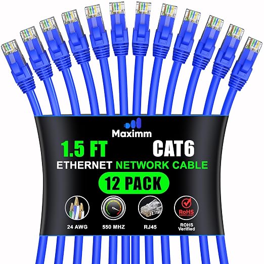 Maximm Cat 6 Ethernet Cable 1.5 Ft, Patch and Network Cable by MaximmCable