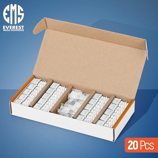 Everest 90° Angled RJ45 Cat6A Keystone Jacks 20-Pack in White - Image 2