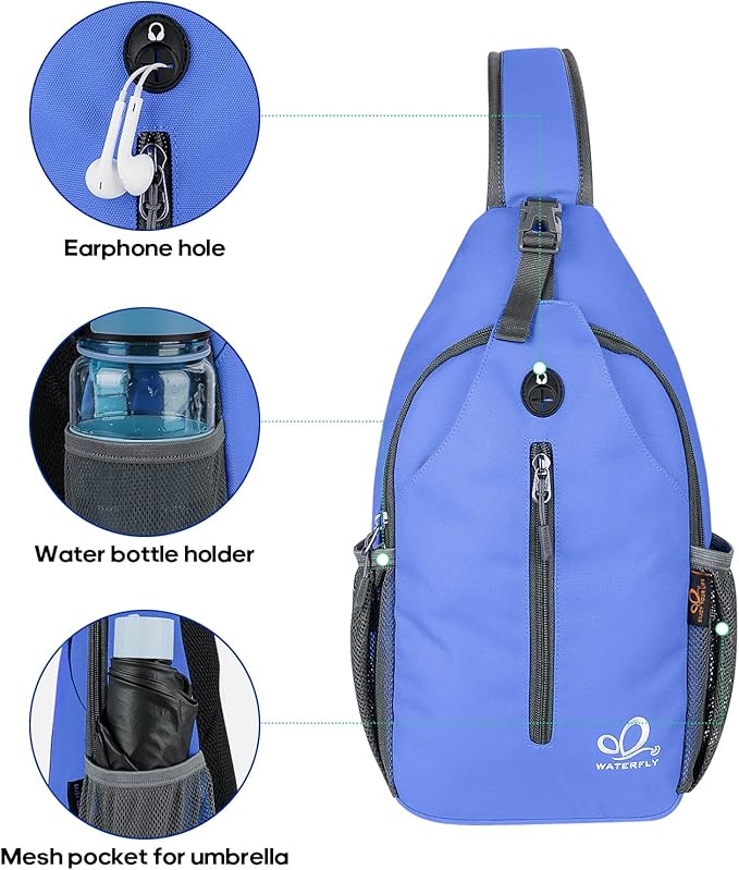 WATERFLY Crossbody Sling Backpack Sling Bag Travel Hiking Chest Bag Daypack - Image 4