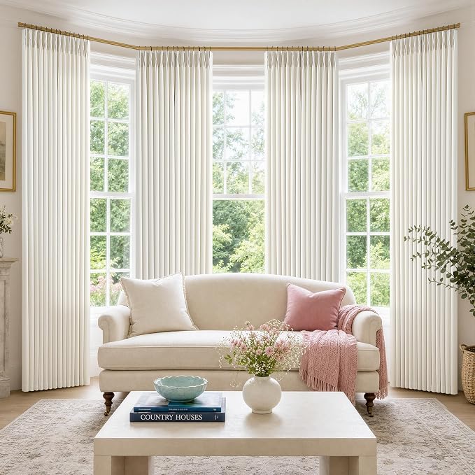 Natural Cream Linen Pinch Pleated 94 Inch Curtains by Twodrapes