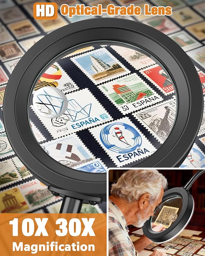 30X 10X Magnifying Glass with Light and Stand, 5 Color Modes Stepless Dimmable - Image 2