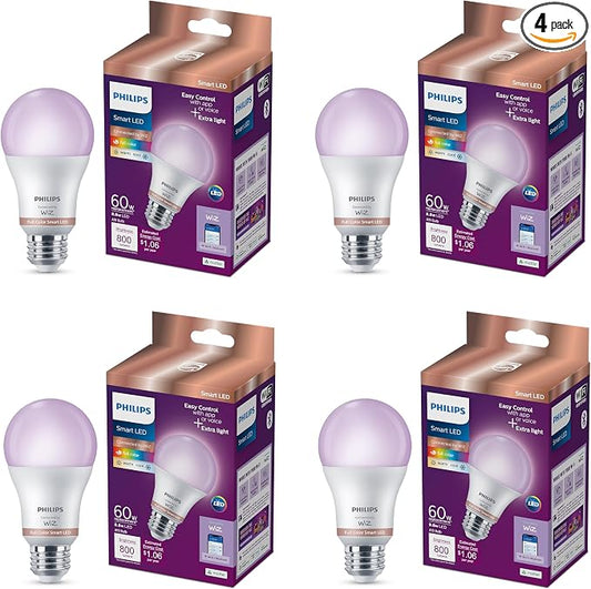 PHILIPS Smart LED Full Color Light Bulb 4-Pack, A19 60W 800LM E26 Indoor by PhilipsLightingLED
