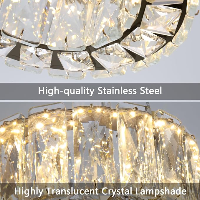 HAIXIANG Modern Crystal Chandelier Dimmable LED 8 Inch Ring Pendant Lights - Image 6
