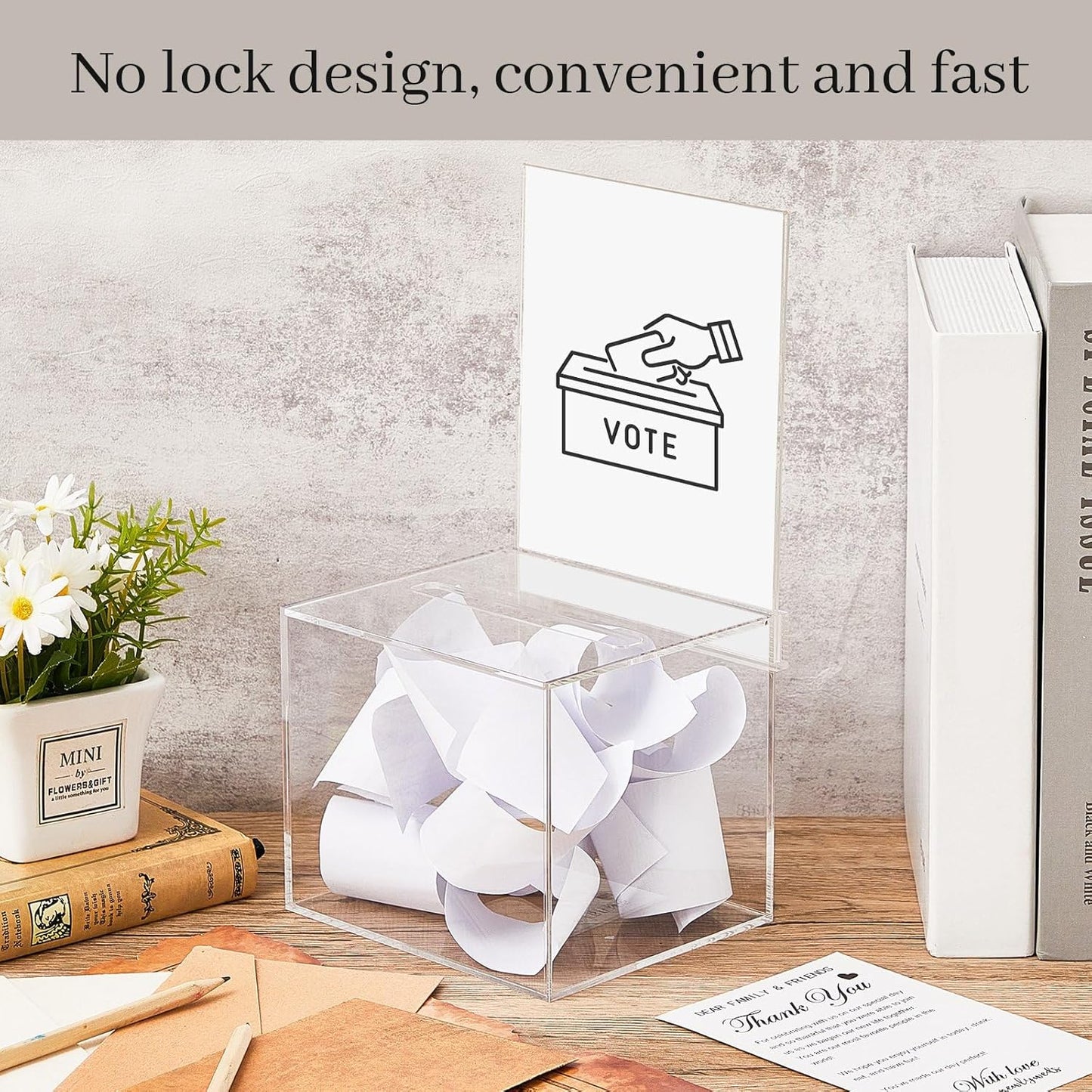 Bucherry 3 Pcs Acrylic Donation Box with Slot, 5.9 x 5 x 5 Inches Clear Ballot Suggestion Raffle Ticket Box with Sign for Fundraising, Raffle, Collecting, Donating, Voting