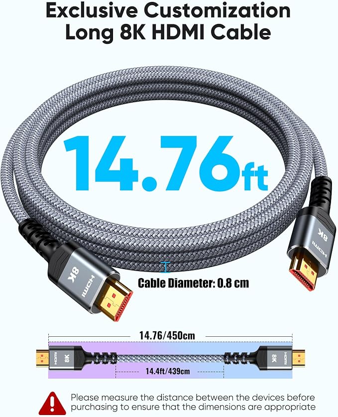 Highwings 8K@60 Long HDMI Cable 15FT, 48Gbps 2.1 High Speed Gaming HDMI Cord - Image 8