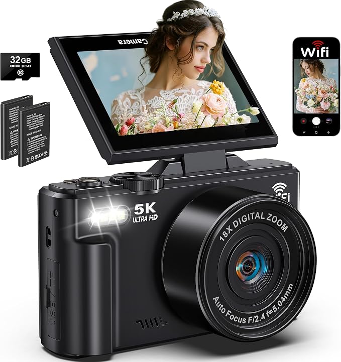 5K Digital Camera for Photography, 75MP WiFi Vlogging Camera for YouTube by Unknown