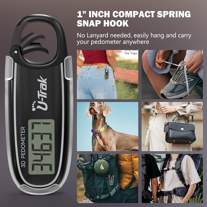 3D Pedometer for Walking with Removable Clip and Carabiner Simple Step Counter - Image 5