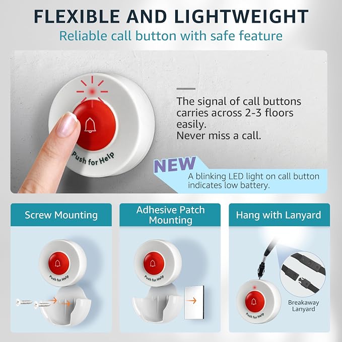 Caregiver Pager Call Button Wireless Call Bell Alert Buttons - Image 3