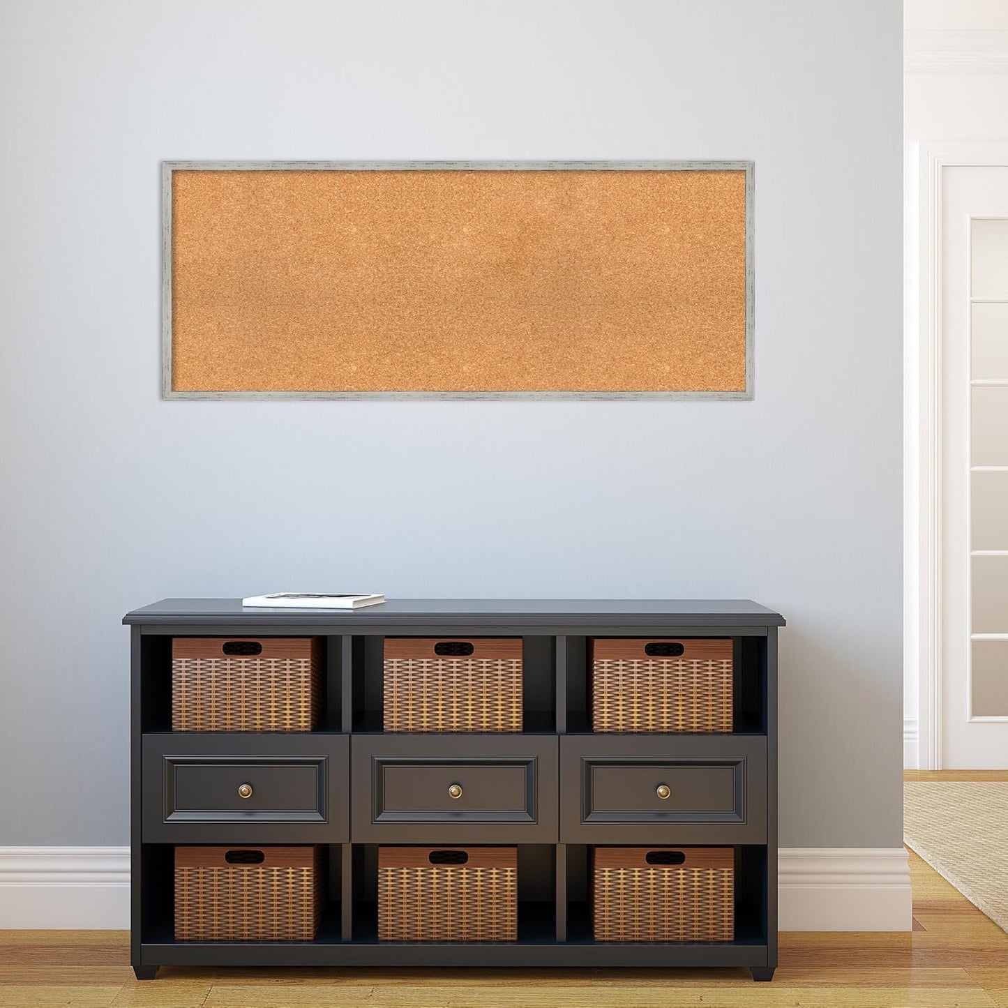 Amanti Art Natural Cork Board for Wall, 19x47 Vision Board with White Frame, Oversize Corkboard Office Decor for Home Organization, Cottage Corkboard Pinboard to Display Items for Home Organization