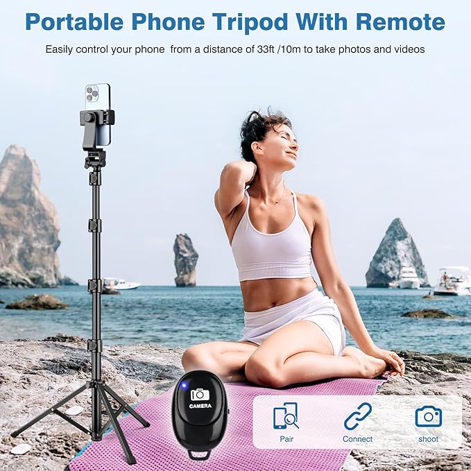 70" Phone Tripod with Remote & Holder, Portable Cell Phone Stand, Selfie Stick - Image 5