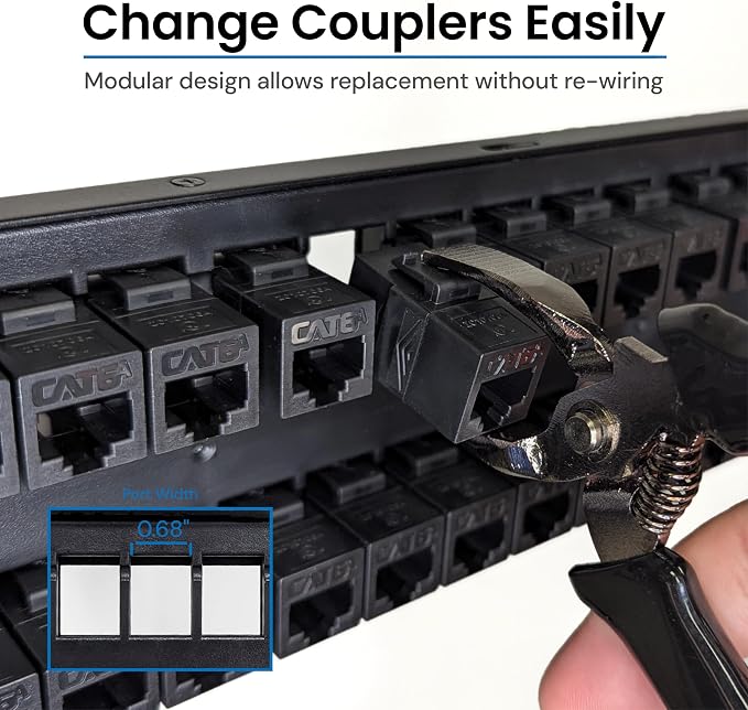 ICC CAT6A Feed-Through Patch Panel, 48 Port, 2U Rackmount, RJ45 Ethernet Patch - Image 4