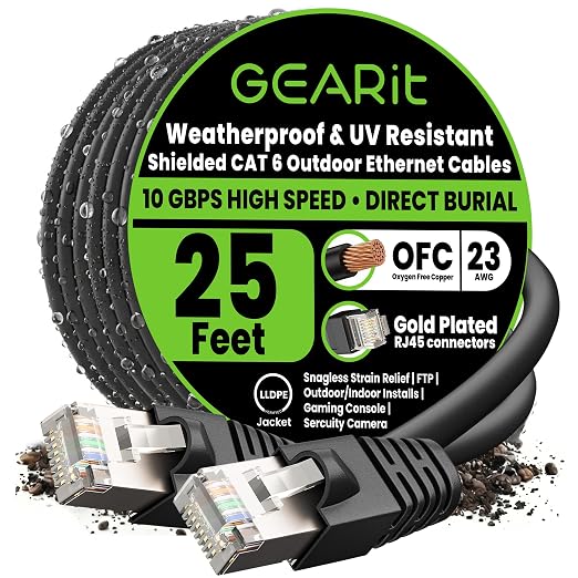 GEARit Cat6 Outdoor Ethernet Cable 23AWG Pure Copper, Waterproof, Direct Burial by GEARit