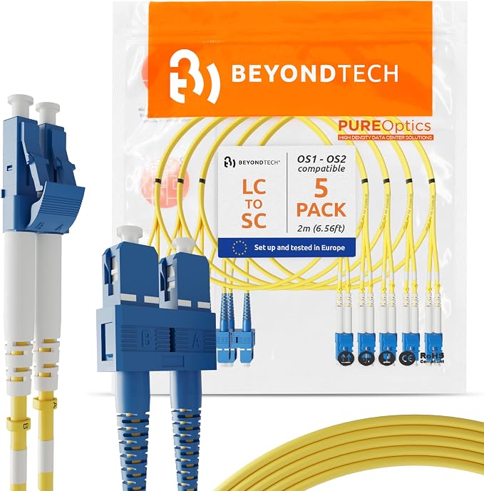 BEYONDTECH 2m LC to SC Fiber Patch Cable – UPC Single-Mode Duplex Fiber Optic by Beyondtech