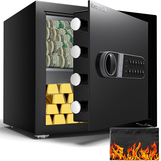 Safe Box, Home Safe with Key & Fireproof Waterproof Bag, Money Safe by Novasafe