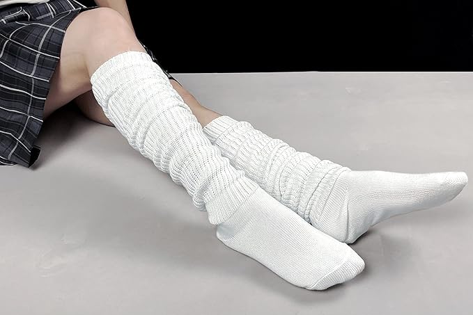 Women's Extra Knit Japanese Style Loose Socks White Lolita Leg Warmer Bubble - Image 4