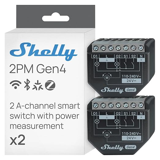 Shelly 2PM Gen4 | Wi-Fi, Zigbee & Matter 2-Channel Smart Relay Switch by Shelly